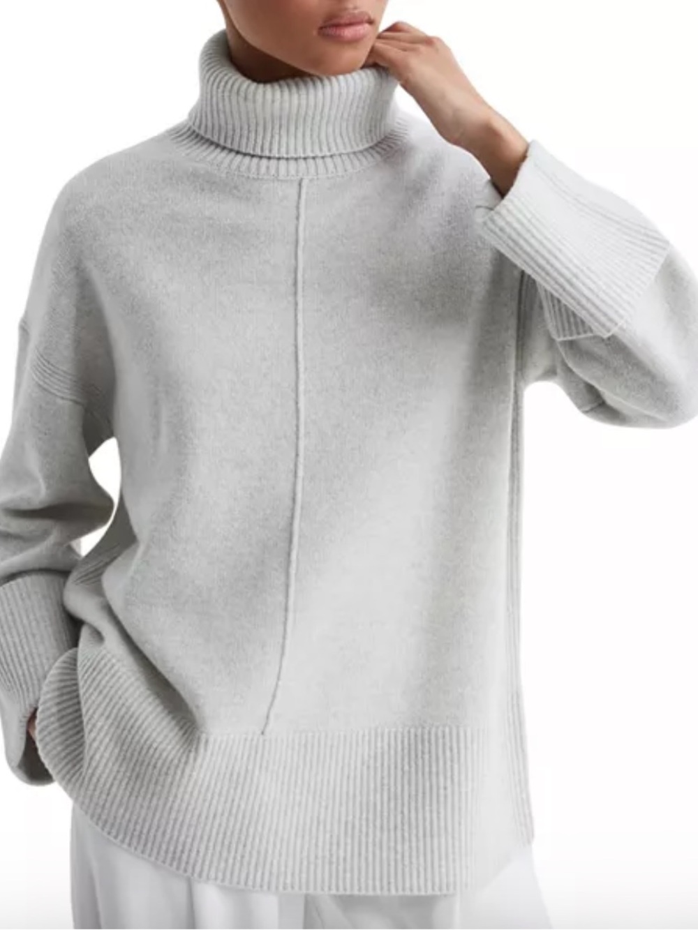 REISS Sarah Wool & Cashmere Turtleneck Sweater Light Gray Size Small